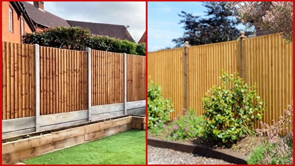 Concrete fence posts with feather edge panels installed in an Essex garden